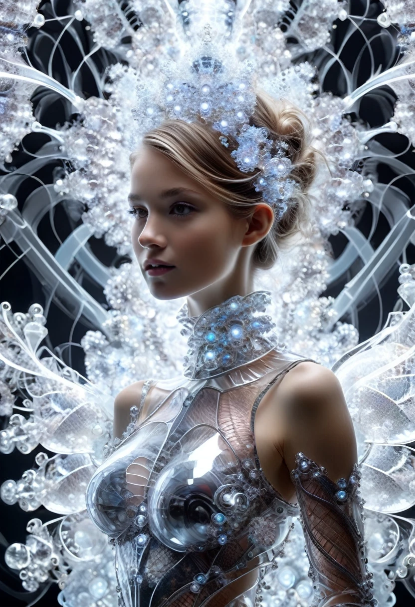 in the style of Megan Hess,(in the style of Nick Veasey:0.6),shiny translucent Mandelbrot armor, fractal,1girl,