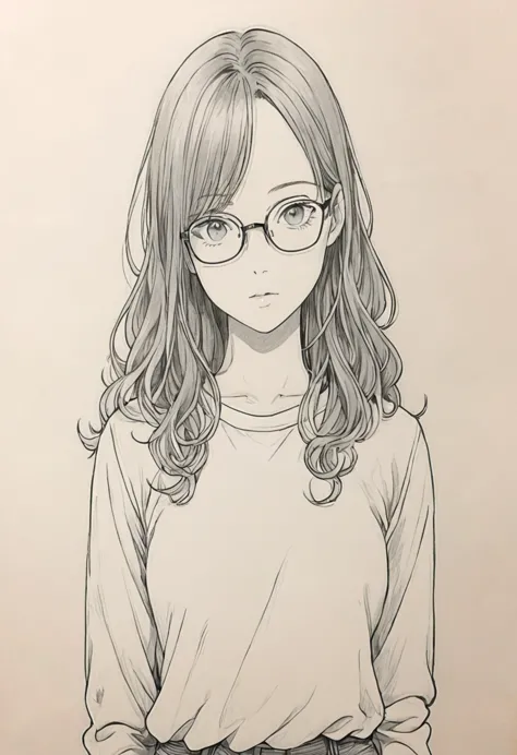 a drawing of a woman wearing glasses and a white shirt, line art!!, wearing glasses, written by ayami kojima, ayami kojima amano...