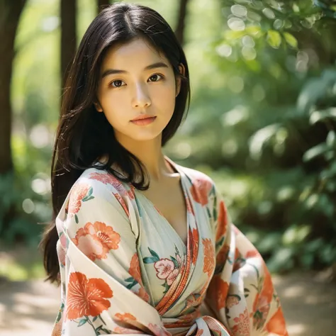 a hyper-realistic image of a single japanese woman in her early 20s, captured from the shoulders up with the nostalgic warmth an...