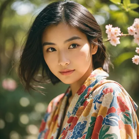 a hyper-realistic image of a single japanese woman in her early 20s, captured from the shoulders up with the nostalgic warmth an...