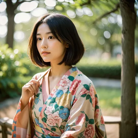 a hyper-realistic image of a single japanese woman in her early 20s, captured from the shoulders up with the nostalgic warmth an...