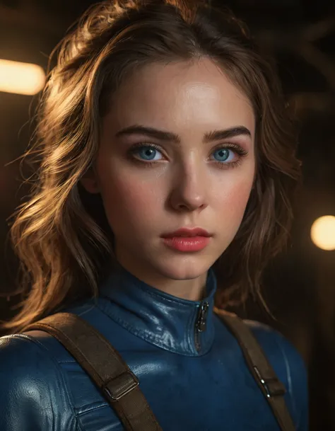 a young woman wearing a tight jumpsuit, vault 4 fallout, detailed face, beautiful eyes, detailed lips, long eyelashes, beautiful...