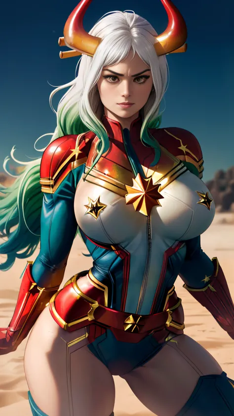 foto de corpo inteiro, yamato version of captain marvel, (best qualityer:1.3), sultry posing, captain marvel, (demon girl), very...