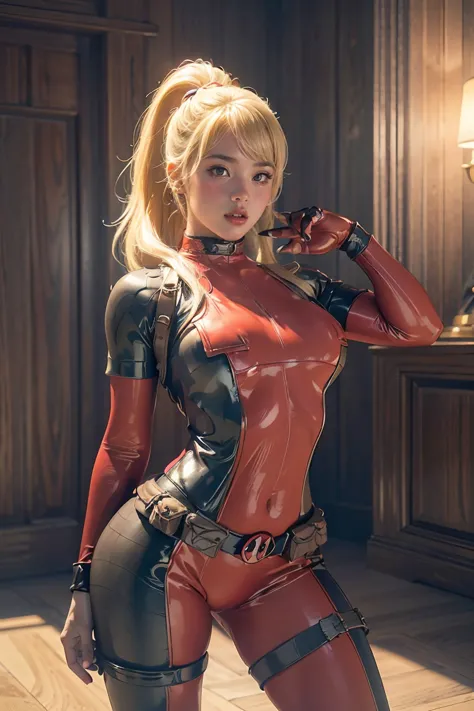 (((3d,cgi))) “cartoon art-style” realistic portrait of a sexy and busty female superhero character in the style of deadpool, i h...