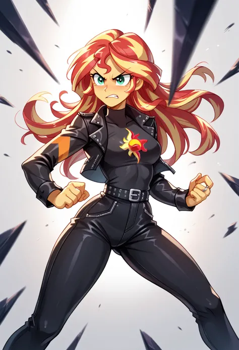 eqg angry  twilight sparkle  black latex costiume fight sunset shimmer in ring