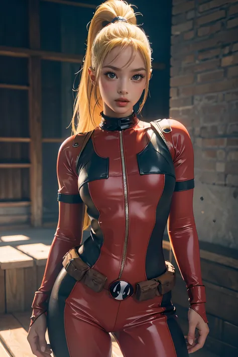 (((3d,cgi))) “cartoon art-style” realistic portrait of a sexy and busty female superhero character in the style of deadpool, i h...