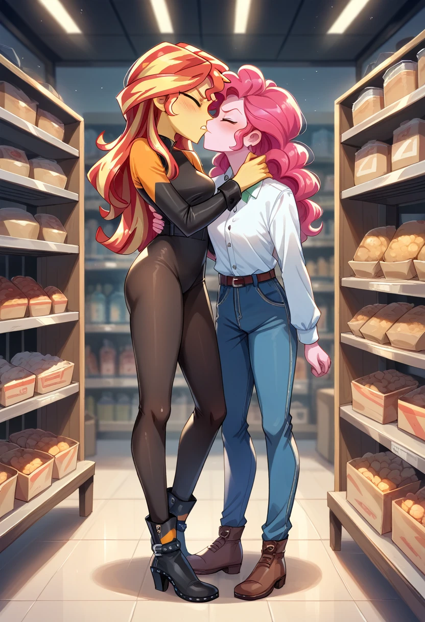 Eqg  sunset shimmer angry bodystocking stands in the shop she was standing in the kiss pinkie pie