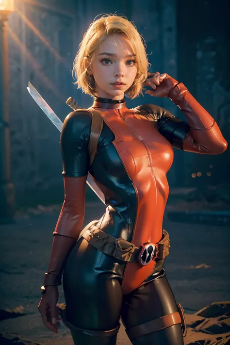 (((3d,cgi))) “cartoon art-style” realistic portrait of a sexy and busty female superhero character in the style of deadpool, i h...