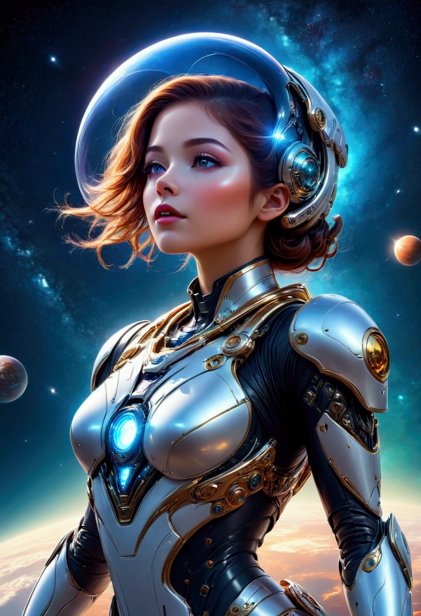 photorealistic image of AI girl in exosuit as supermodel with a jetpack on her back flying to the sky leaving a light trail behind her, ai futuristic space helmet, full body, steady flying stance, intricate detailed, front view, looking forward, low angle shot, karol bak uhd, beautiful digital artwork, 8k highly detailed digital art, digital art fantasy, digital art fantasy art, gorgeous digital art, digital fantasy art ), detailed fantasy digital art, digital fantasy art, beautiful sci fi art, cyborg goddess in cosmos, vibrant luminescent galaxies scenery, closed mouth, depth of field, eyelashes, glowing, jewelry, light particles, lips, nose, planet, profile, realistic, solo, space, full body,