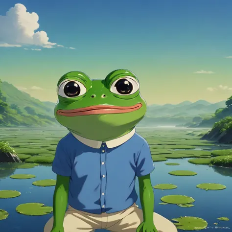 (masterpiece, best quality:1.2), baby the frog, solitary, frog, anthropomorphic, amphibian, portrait, japanese cartoons, author：...