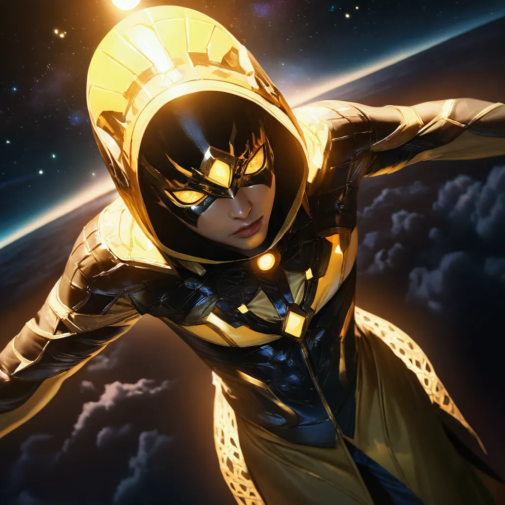 a young man in a yellow lantern costume flying through outer space, intricate detailed costume, dramatic lighting, nebula clouds...