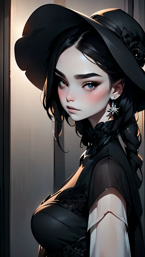 there is a woman in a black hat and a black dress, gweiz-style artwork, :: lost draw, amazing digital illustrations, beautiful d...