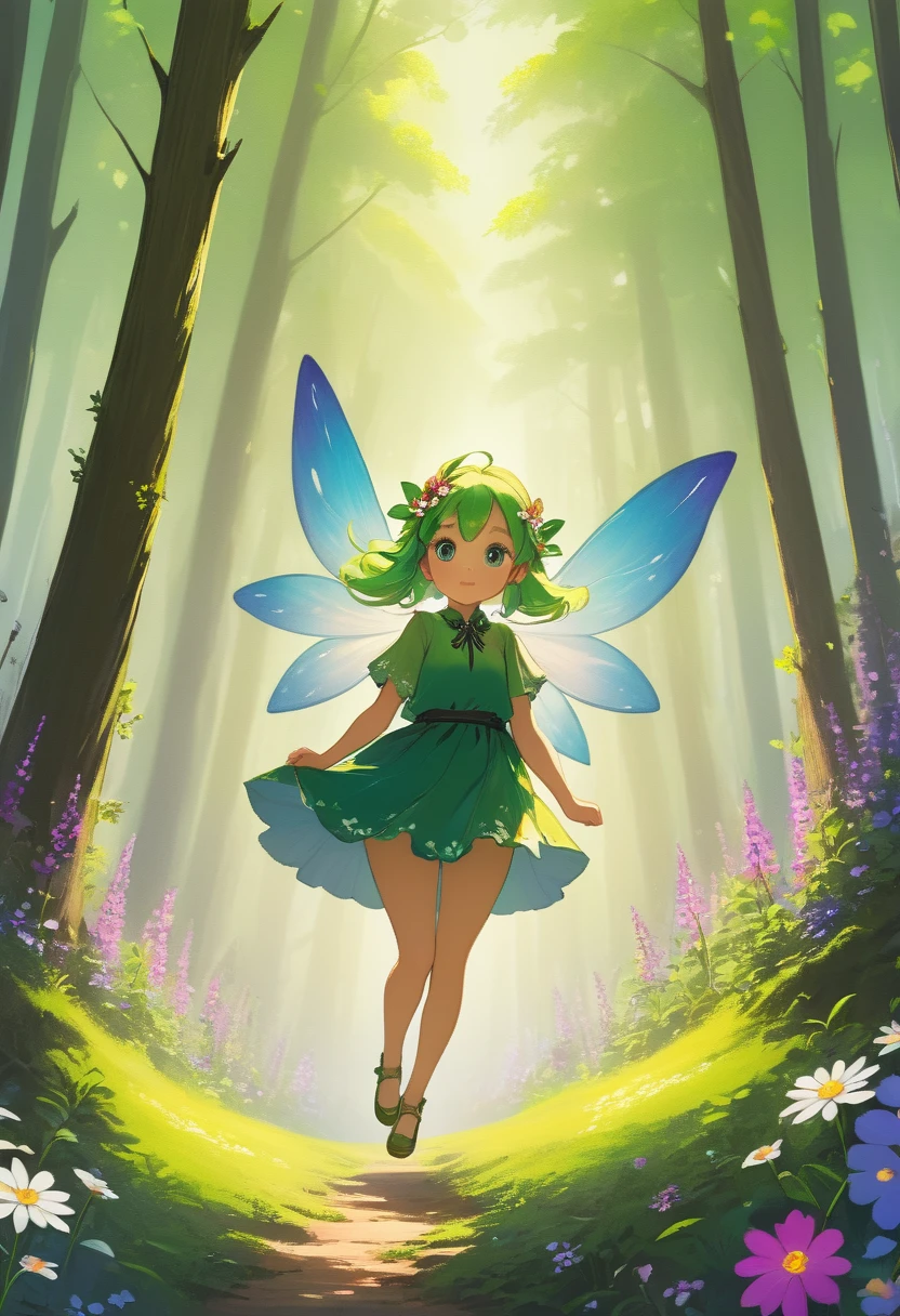 Forest Fairy,Mysterious, small and cute,wood々In the thick forest,光に包まれた幾人もの妖精がwoodの枝に座っている,flying,Mysterious Mysterious,Vibrant wildflowers blooming in the forest,Fantasy,Exquisite atmosphere,Masterpiece,Highest quality,Detailed anime art,Digital Art,