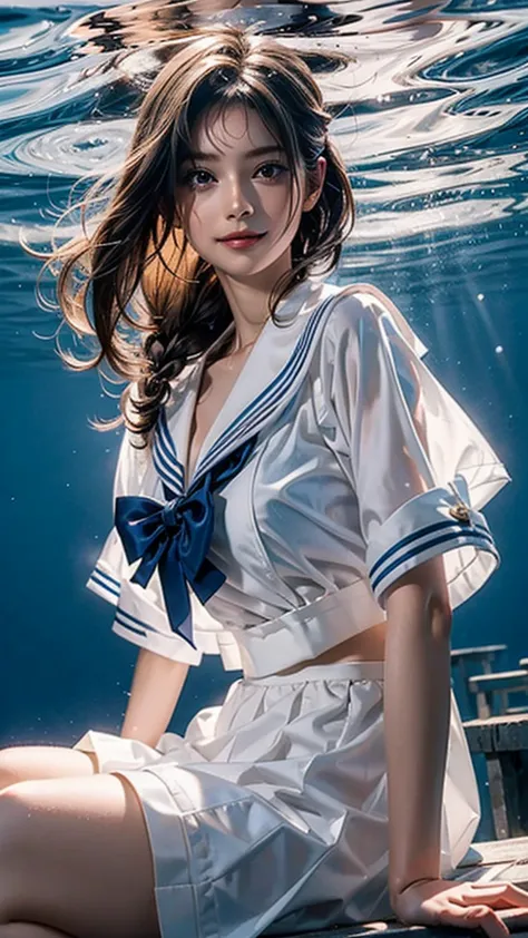 (see through:1.2),white seraphim,sailor suit, white theme,school uniform, sailor suit, view your viewers,  insanity, disheveled ...