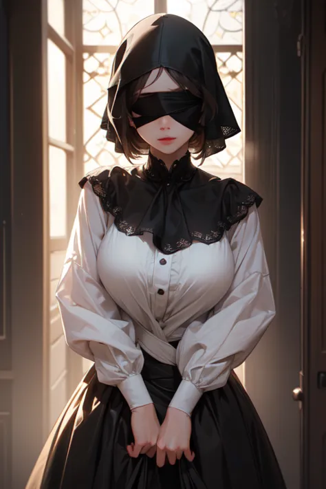 ((highest quality)), ((masterpiece)), (detailed),perfect anatomy,nsfw1.9. natural light,(((woman with a blindfold,a large black ...