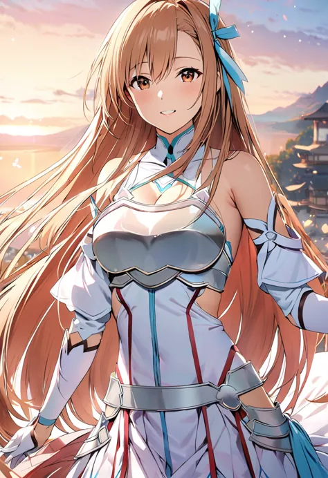 ((masterpiece)), highest quality, very detailed,(one girl),yuki asuna、asuna (stay), brown eyes, bare shoulders, breastplate, arm...