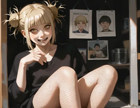 himiko toga, whole body, black fishnet stockings, black clothes, de pie