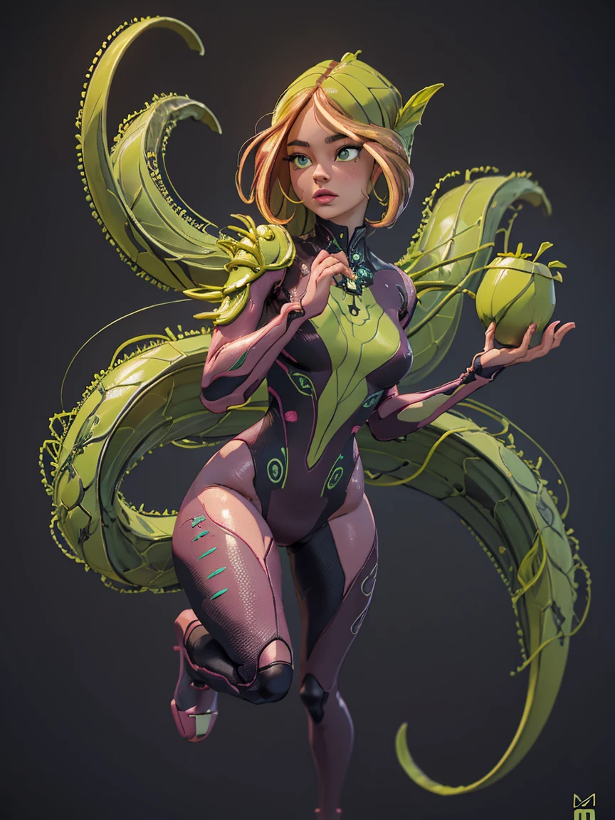 a beautiful detailed girl, beautiful detailed eyes, beautiful detailed lips, extremely detailed face, long eyelashes, cyber girl, girl in bodysuit, girl with nepenthes plant, girl with circuit pattern, girl with biological armor, , black and green color scheme, 8k, high resolution, photorealistic, masterpiece, ultra-detailed, physically-based rendering, sharp focus, vivid colors,full body.