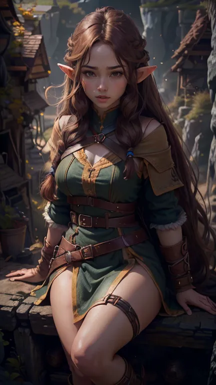 ((best quality))) (((hd))) (((8k))) (character) 20-year-old girl, ((adventurous)) elf, ((beautiful)) and ((serious)), ((brown ha...