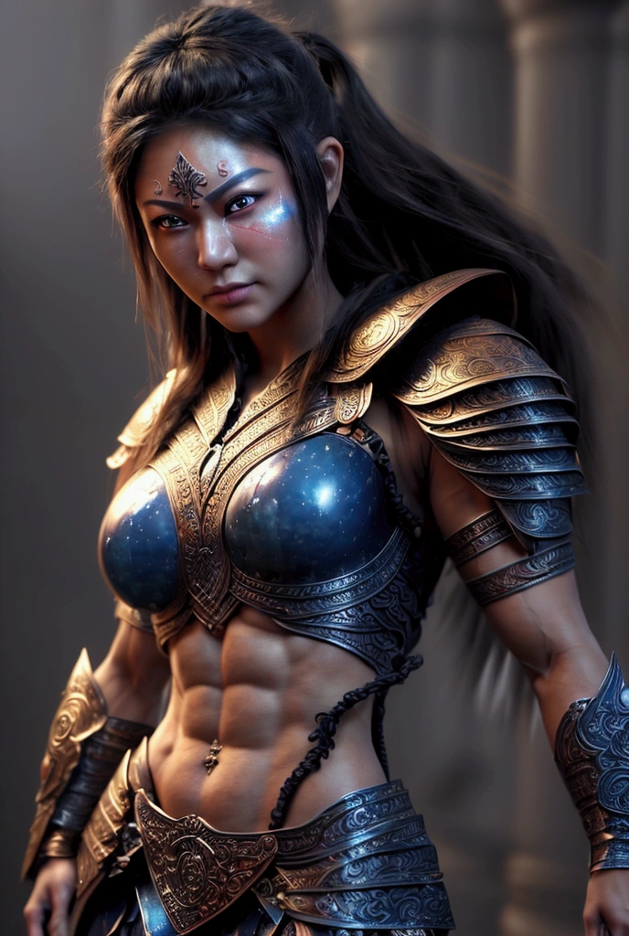 A powerful, (big muscle body:1.0) female, beautiful slim face, cute teen face, beautiful eyes blue, beautiful lip, warrior in a dynamic battle pose, long flowing hair, fierce expression, intricate armor with glowing runes, dramatic lighting, cinematic camera angle, epic fantasy, vibrant colors, dramatic lighting, digital art, concept art style,
 (ความคมชัดของกล้ามเนื้อ:1.7),(ความใหญ่โตของกล้ามเนื้อ:1.0),