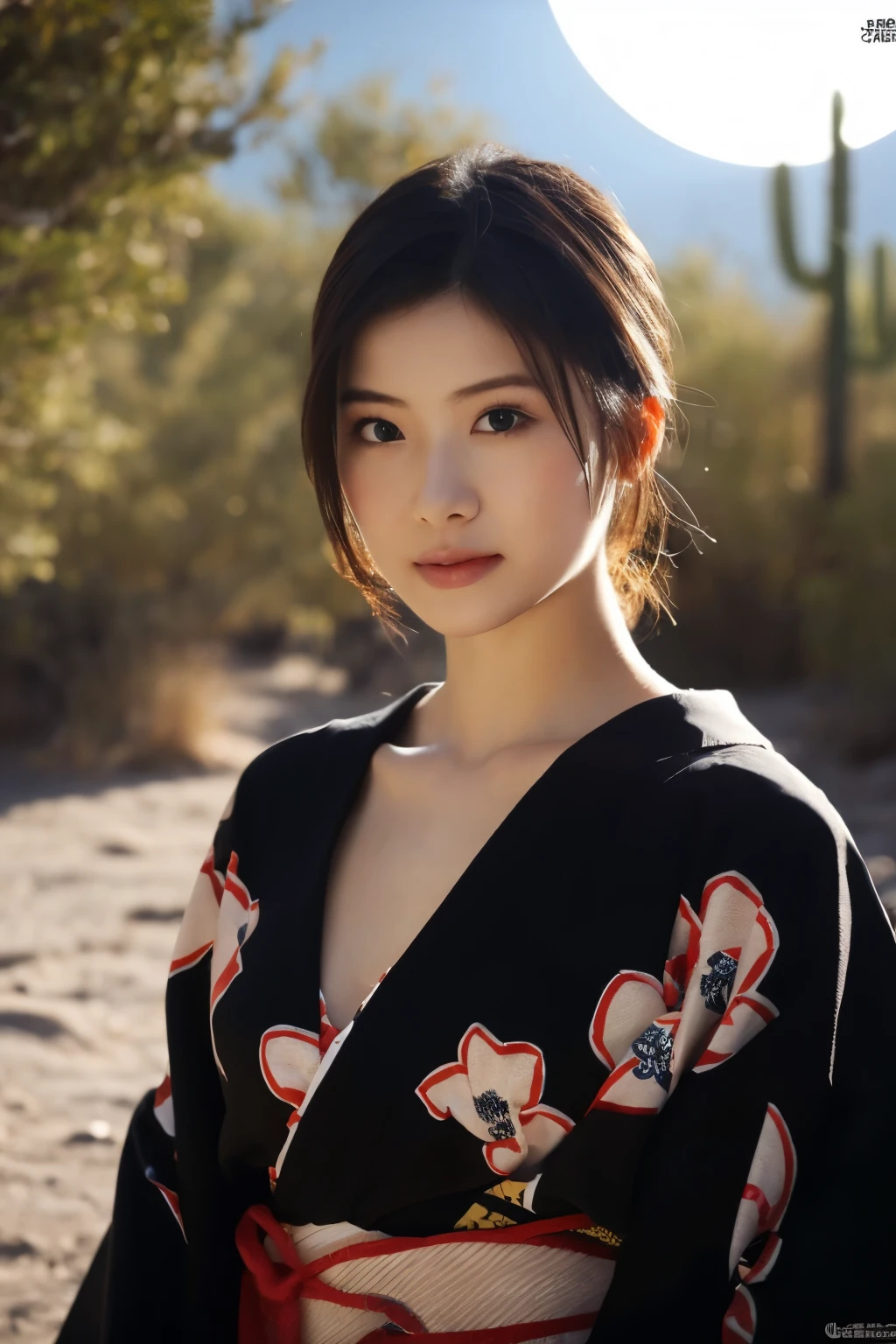 1 girl, (Please wear a cute red yukata..:1.2), Very beautiful Japanese idol portraits, 
(RAW Photos, Highest quality), (Realistic, Realistic:1.4), (masterpiece), 
Very delicate and beautiful, Very detailed, 2k wallpaper, wonderful, finely, Very detailed CG Unity 8K wallpaper, Very detailed, High resolution, Soft Light, 
Beautiful detailed girl, Very detailed目と顔, Beautiful and sophisticated nose, Beautiful and beautiful eyes, Cinema Lighting, 
(Standing in the desert on a moonlit night:1.3), (Big Moon), (月明かりに浮かぶ少女のwhole bodyのシルエット), (Dark screen:1.5), 
(Medium Hair), (Tie your hair back), (whole body), 
Complete Anatomy, Slender body, Small breasts