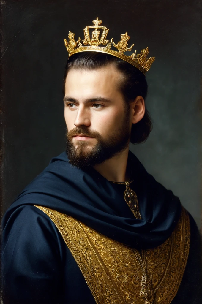 kstano, 1male, portrait, serious looking, (Best Quality: 1,3, Masterpiece: 1.3), as a king, wearing crown