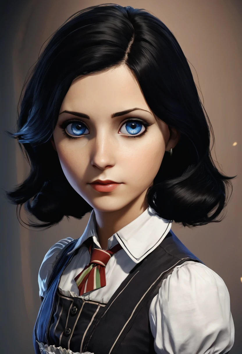 score_9, score_8_up, score_7_up, score_6_up
BioshockBurialElizabeth, 1girl, black hair, blue eyes, looking at viewer, simple background, portrait