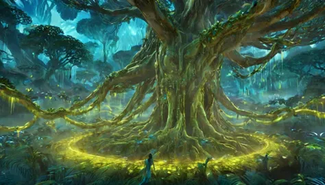 na'vi connecting with tree of souls

description: the scene takes place at the sacred tree of souls, a massive, glowing tree sur...