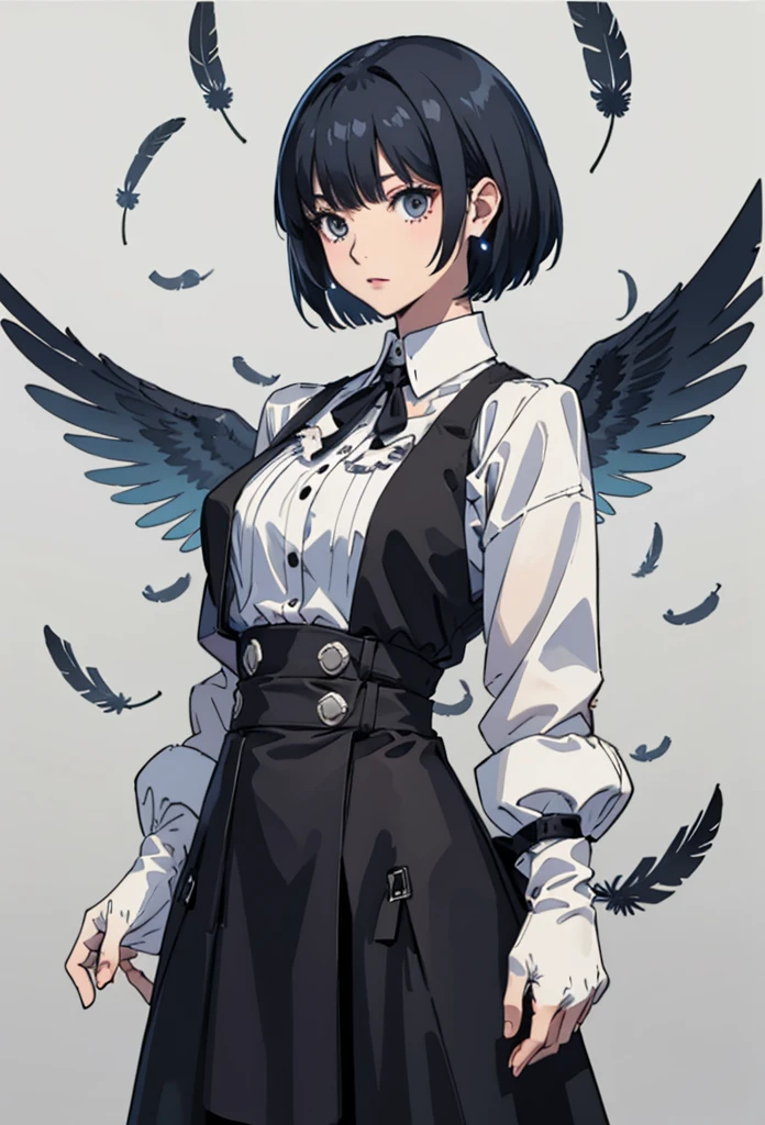 cloth,big_chest,short hair ,Wings with feathers