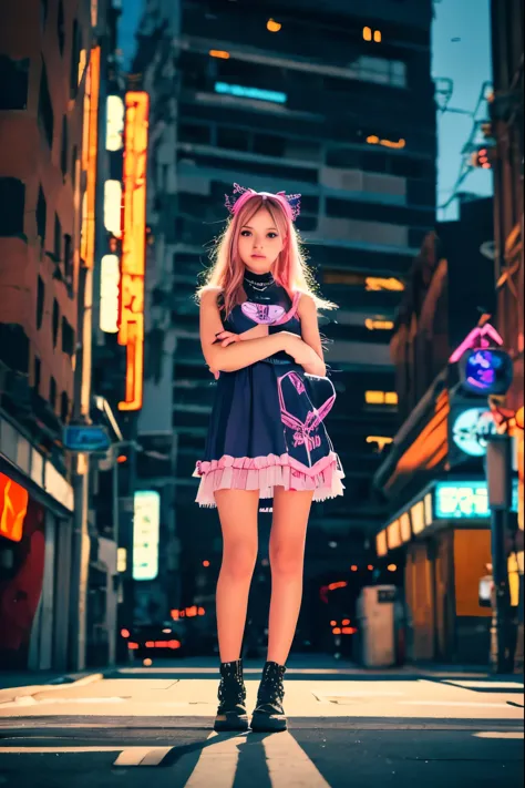 anime girl in a dress and headband standing in front of a building, digital cyberpunk anime art, digital cyberpunk - anime art, ...