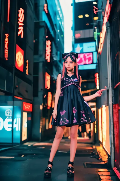 anime girl in a dress and headband standing in front of a building, digital cyberpunk anime art, digital cyberpunk - anime art, ...