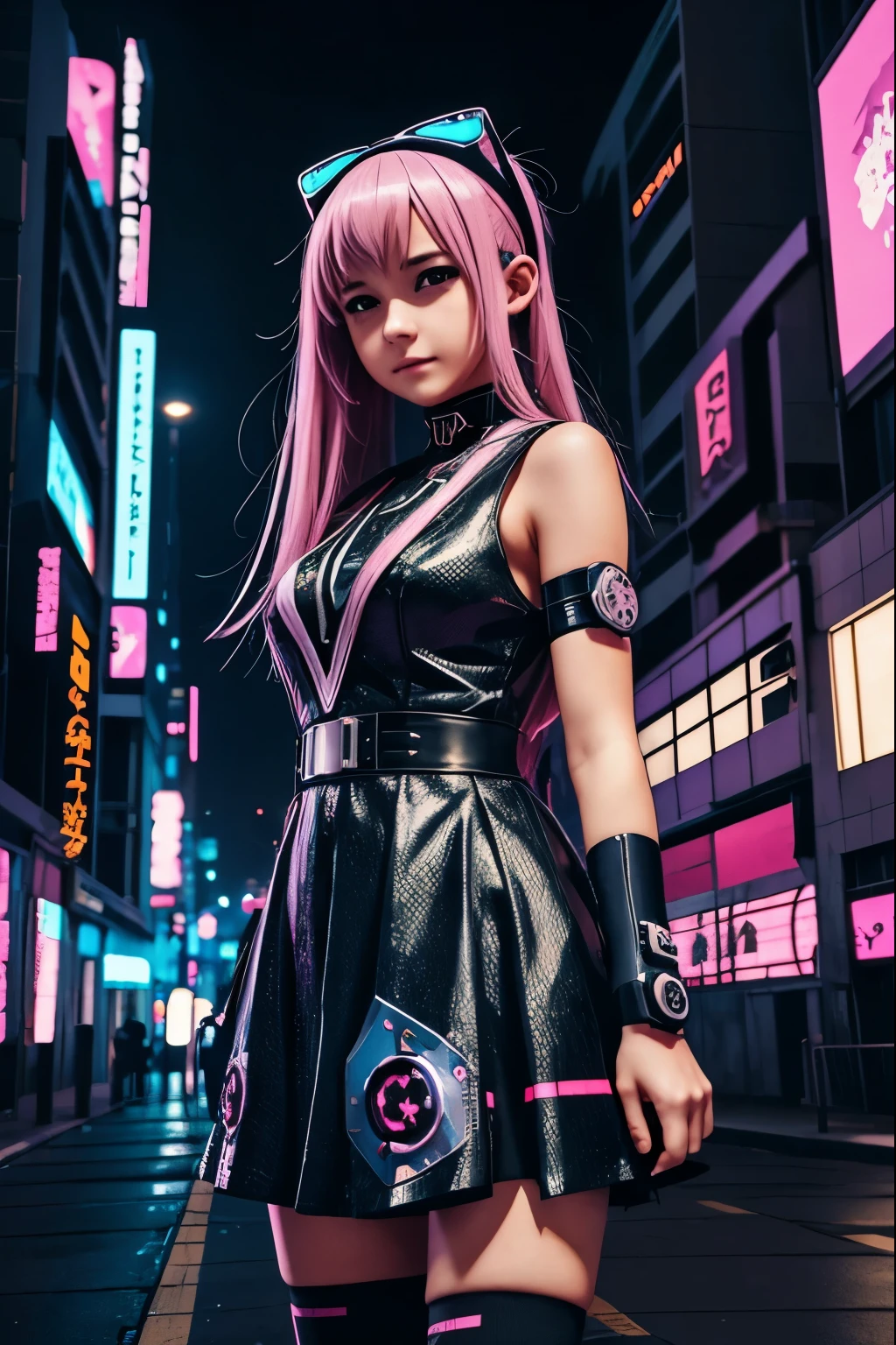 anime girl in a dress and headband standing in front of a building, digital cyberpunk anime art, digital cyberpunk - anime art, anime cyberpunk art, cyberpunk anime girl, cyberpunk anime girl mech, anime style 4 k, best anime 4k konachan wallpaper, cyber school girl, cyberpunk anime art, portrait anime space cadet girl, anime girl of the future, dreamy cyberpunk girl