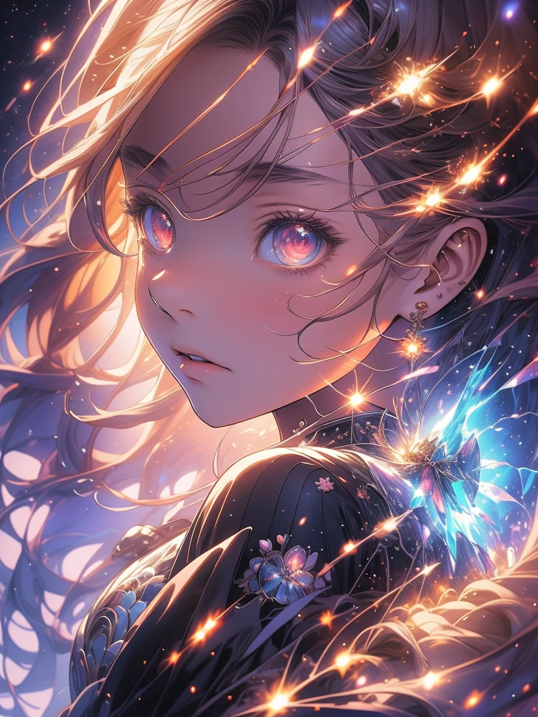 a picture taken from a digital painting of a girl in a dress, beautiful anime artwork, wearing a dress made of stars, beautiful anime art, makoto shinkai cyril rolando, magical dress, anime fantasy illustration, anime fantasy artwork, ethereal anime, anime girl with cosmic hair, dreamlike art, cosmic skies. by makoto shinkai, anime art wallpaper 4 k