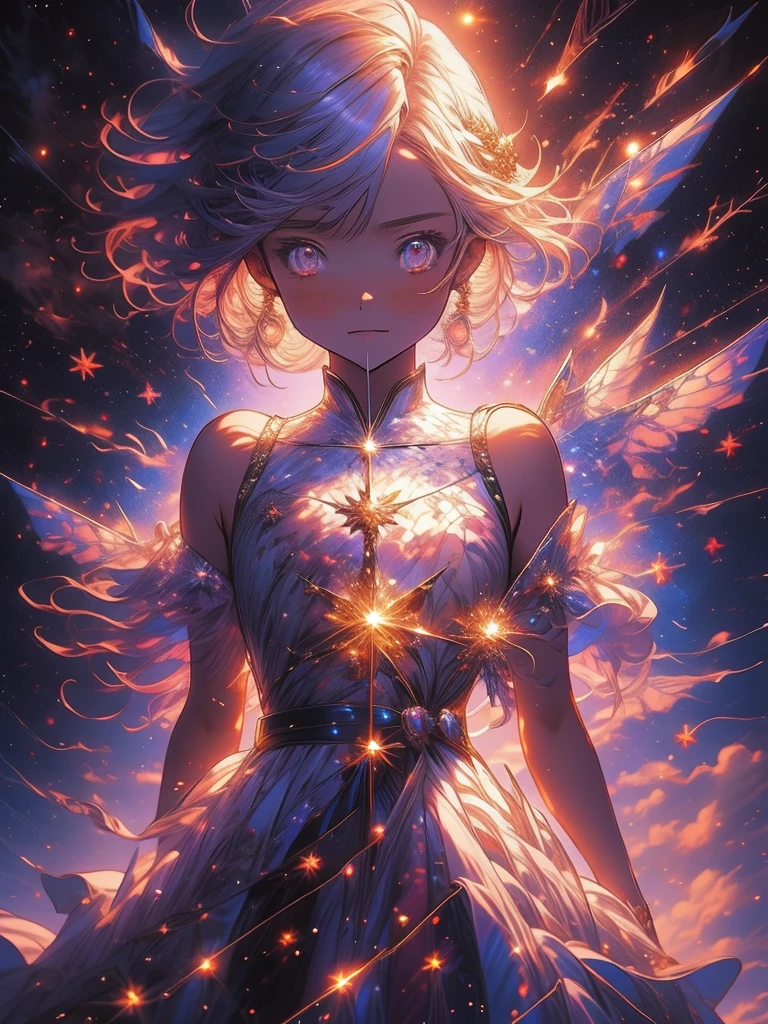 a picture taken from a digital painting of a girl in a dress, beautiful anime artwork, wearing a dress made of stars, beautiful anime art, makoto shinkai cyril rolando, magical dress, anime fantasy illustration, anime fantasy artwork, ethereal anime, anime girl with cosmic hair, dreamlike art, cosmic skies. by makoto shinkai, anime art wallpaper 4 k