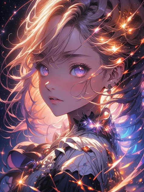 a picture taken from a digital painting of a girl in a dress, beautiful anime artwork, wearing a dress made of stars, beautiful ...