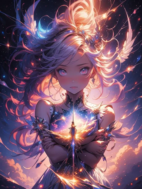 a picture taken from a digital painting of a girl in a dress, beautiful anime artwork, wearing a dress made of stars, beautiful ...