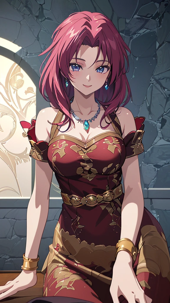 ((Highest quality、masterpiece、best quality,unreal engine,unity 8k wallpaper,anime style,animation style、High resolution、8k、detailed、ultra-detailed:1.3)),smile, elegant adult woman,Dynamic movement,Western-style large room,Beautiful gemstone necklace、Exquisitely crafted earrings