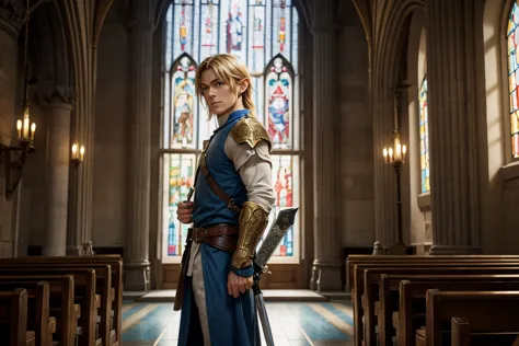 very detailed, live action、ultra-realistic digital portrait of link from the legend of zelda, very detailed顔の特徴, piercing blue e...