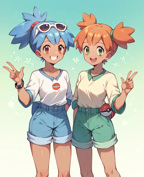 character pokemon, two girls , misty , irish , together, smile , friends