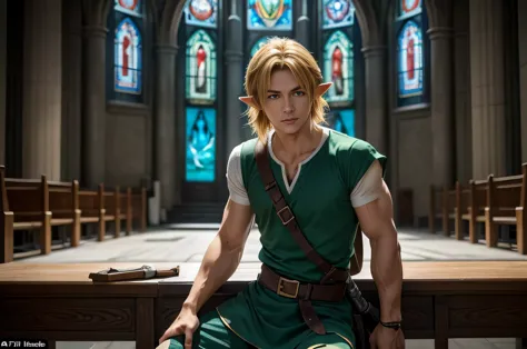 very detailed, live action、ultra-realistic digital portrait of link from the legend of zelda, very detailed facial features, pie...