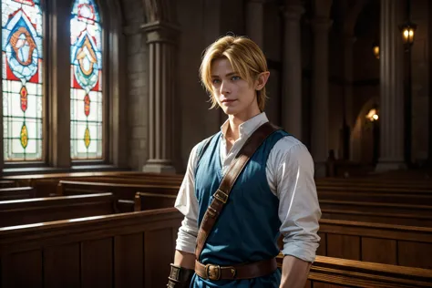 very detailed, live action、ultra-realistic digital portrait of link from the legend of zelda, very detailed顔の特徴, piercing blue e...