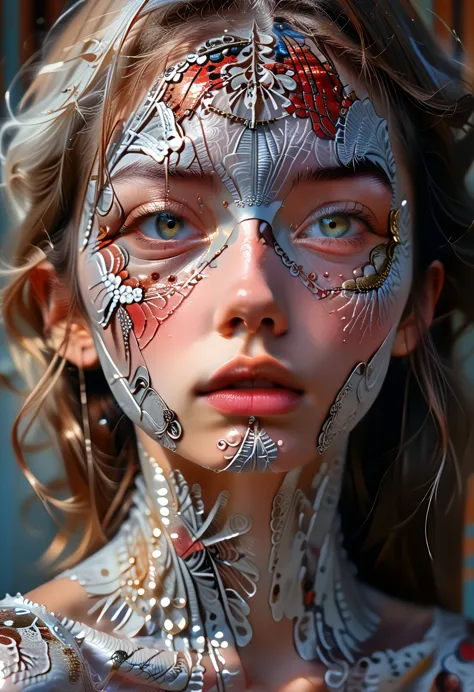 closeup photo portrait of female spiderman, atmospheric scene, masterpiece, best quality, (detailed beautiful face, detail skin ...