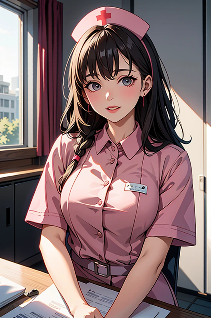 Nurse in the nurse&#39;s office,Bra visible from underarm,Looking straight ahead,Small breasts,Anatomically correct,Japanese,Glasses,Long Hair,downblouse