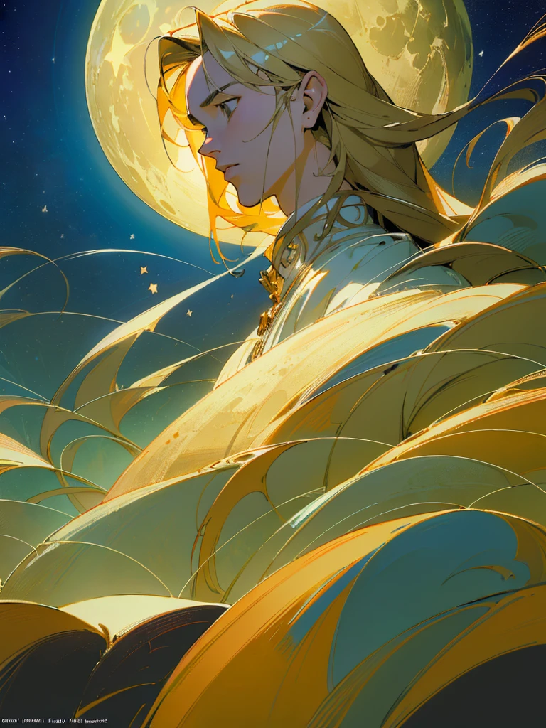 (masterpiece,top-quality,top-quality,Detailed and complex,official art,aesthetically pleasing:1.3),(male),(Link),(realistic art:1.3),(Long haired blonde hair),(moon,stars,celestial,ethereal,surreal,fantasy,cinematic lighting,background),chiaroscuro,intricate details,striking composition,elegant,regal,mesmerizing