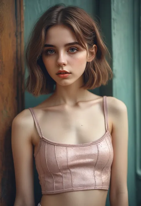 (cinematic photo:1.3) from (thigh-length photos:1.3),(skinny:1.3) ((croptop, navel)) beautiful  girl, (complex brown hair), high...