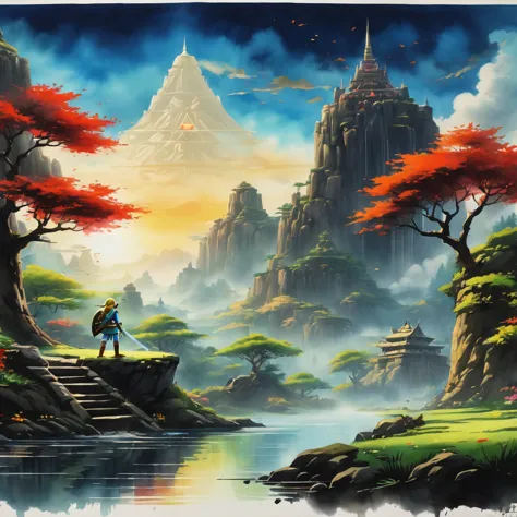 (zelda style scenery:1.5), (zelda theme:1.5), (ink painting:1.5), (good taste:1.5), (ink painting:1.5), (rich colors:1.5), 8k, 4...