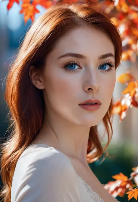 "(ultra resolution 8k), the best possible image, beautiful woman, redhead, beautiful face, beautiful face, blue eyes , fine rost...