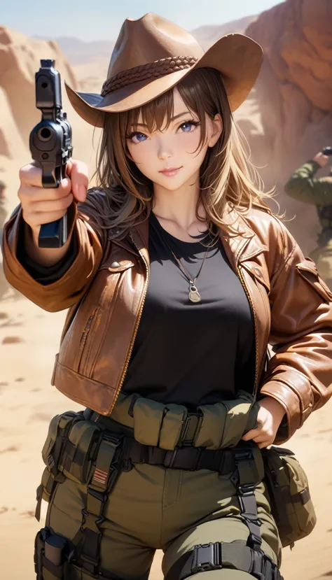 pointing pistol,(highest quality),(ultra-high resolution),(very detailed),(the best cg),(masterpiece),raw photos, 8k、realistic、c...