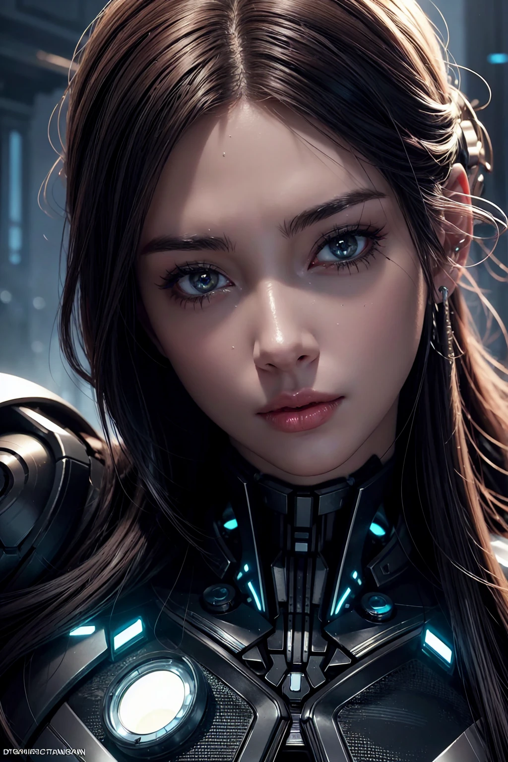 a cyborg woman with glowing cybernetic implants, beautiful detailed eyes, beautiful detailed lips, extremely detailed face, cinematic lighting, dramatic pose, epic sci-fi background, hyper detailed, 8k, ultra-detailed, realistic, photorealistic, masterpiece, concept art, moody atmosphere, vibrant colors, dramatic lighting