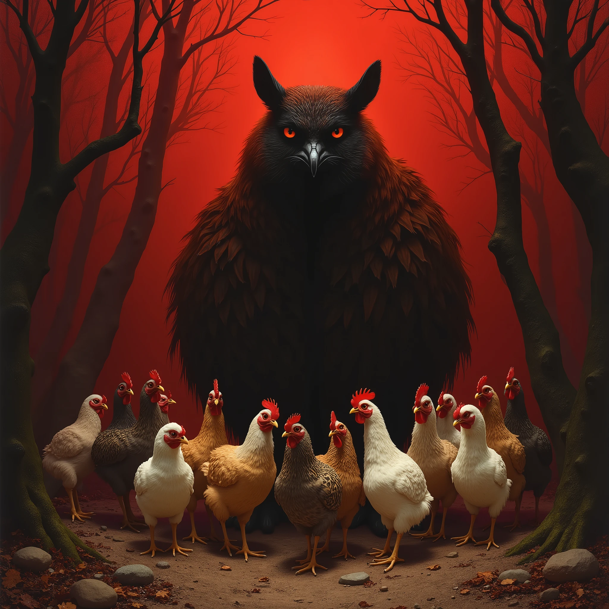 A dark and allegorical scene inspired by George Orwell's "Animal Farm." In the foreground, a group of farm animals—pigs, horses, sheep, and chickens—stand together in a dilapidated barnyard, their expressions a mix of fear, confusion, and defiance. At the center of the group, a pig dressed in human clothing, complete with a suit and hat, stands on two legs, holding a whip and looking down at the other animals with a sinister, authoritative gaze. The once idyllic farm is now bleak and oppressive, with broken fences, wilted crops, and a gloomy sky overhead. The windmill in the background is half-constructed, symbolizing false promises and the decay of the farm's original ideals. The entire scene is shrouded in an atmosphere of tyranny and betrayal, capturing the essence of power, corruption, and the loss of freedom.. [(Suspended in the air between scene and the viewer, a translucent, almost ghostly black message reads exactly: "ANIMAL FARM". The text appears as if it's floating, blurred at the edges, with the letters formed from a faint mist or white smoke that lingers in the space. The smoky words are readable, though not overly bright, hovering just in front of his gaze, creating a surreal yet powerful effect. Text exactly says: "ANIMAL FARM". They seem to be written in chalk. The text says: "ANIMAL FARM". semi-transparent text that reads 'ANIMAL FARM' in a dramatic, bold font. The text almost acts as a title, floating in the air, partially obscuring the scene but enhancing the overall tension and urgency of the moment)].